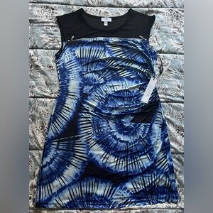 NEW SCAPA Lauren Perre Dress XL faux Tie-Dye Design side Ruched detail Royal